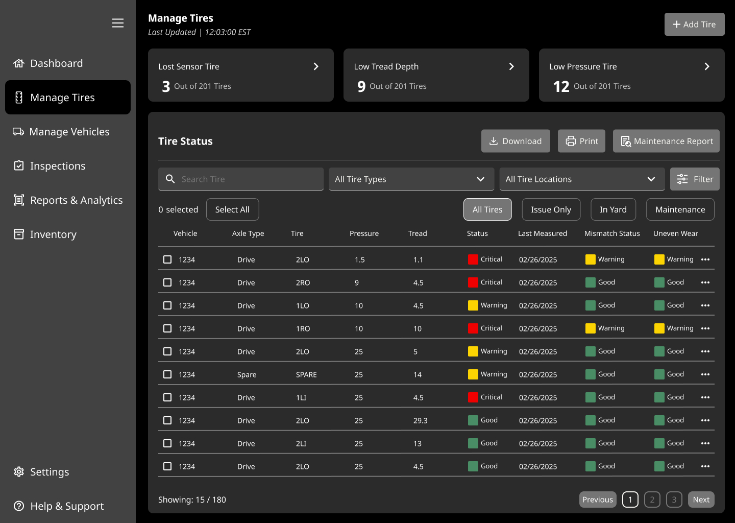 Manage Tires